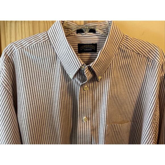 cambridge classics vtg mens 18 34/35 red striped LS button up cotton blend shirt - Picture 2 of 15